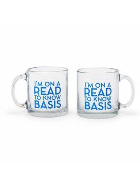 Im On A Read To Know Basis Glass Mug Pair Clear & Blue 12 Oz Dishwasher Safe Boo